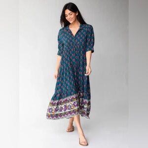 *NWT* Natural Life Rebecca Midi Dress | Navy Pink Roses Border | Size M